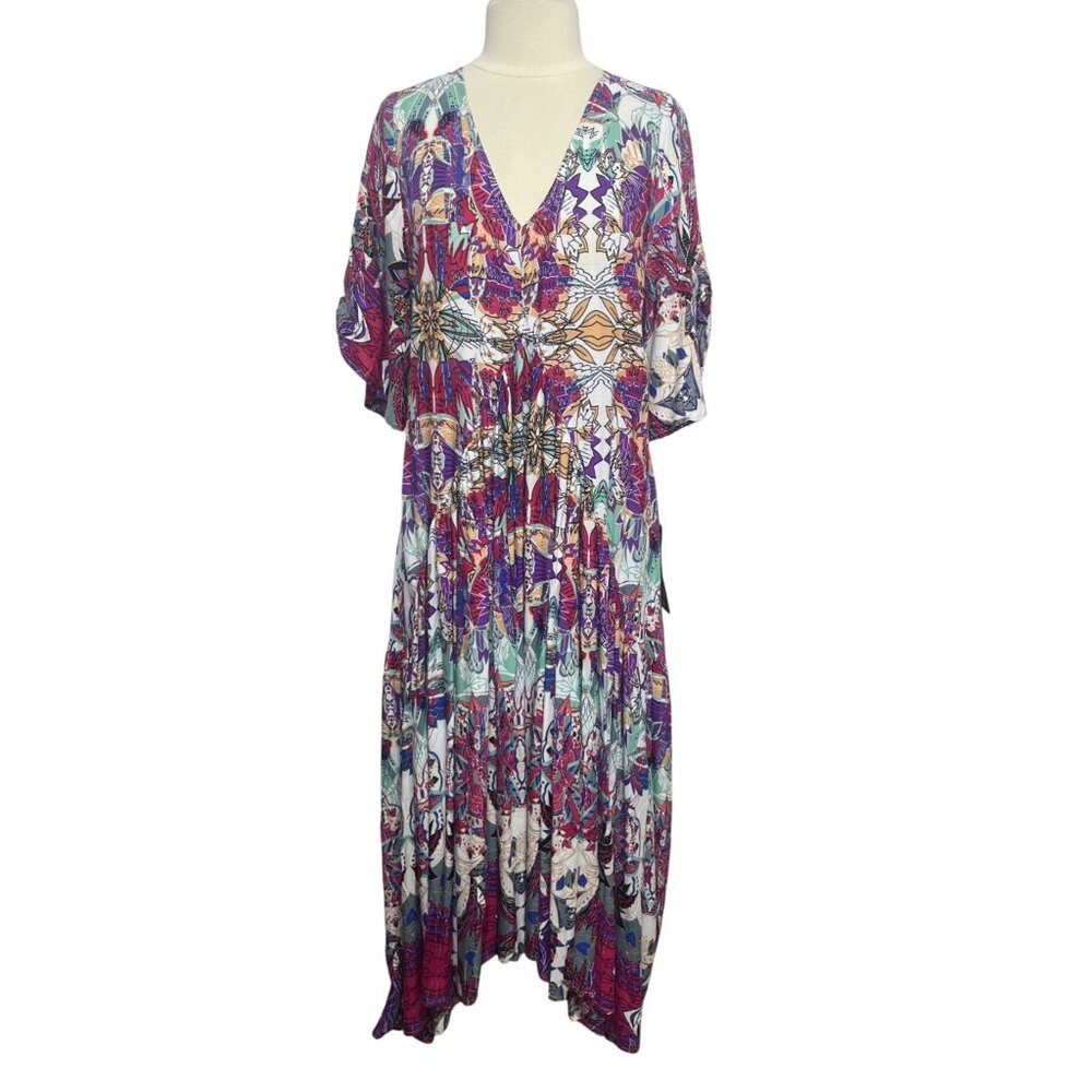 Avenue Abstract Print Dress Size 14/16 New Short Sleeves Summer Midi/Maxi